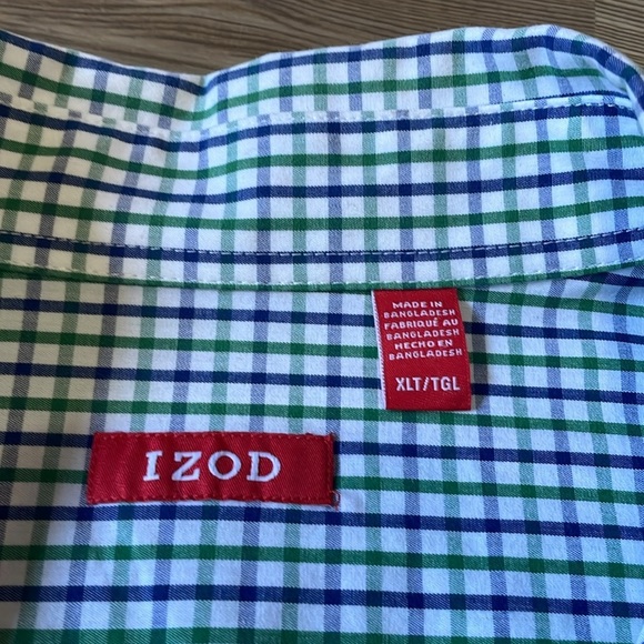 Izod Checkered button down shirt Green Blue Long sleeved Sz XL Tall 100% Cotton - Picture 6 of 14